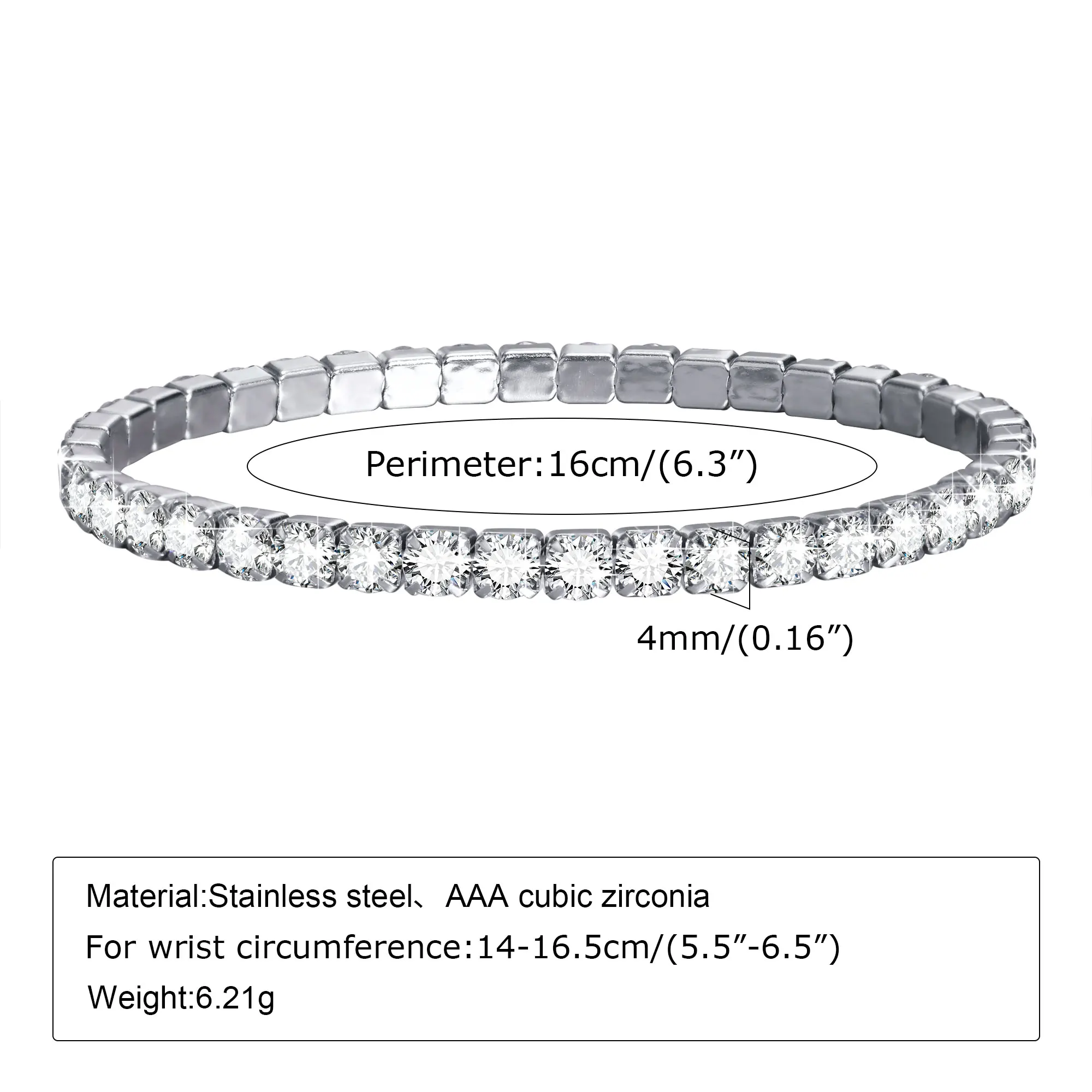 Flongo Bracciale Tennis Donna Scintillante - Zirconia Cubica, Catena Regolabile In Acciaio Inox - Gioiello Regalo San Valentino