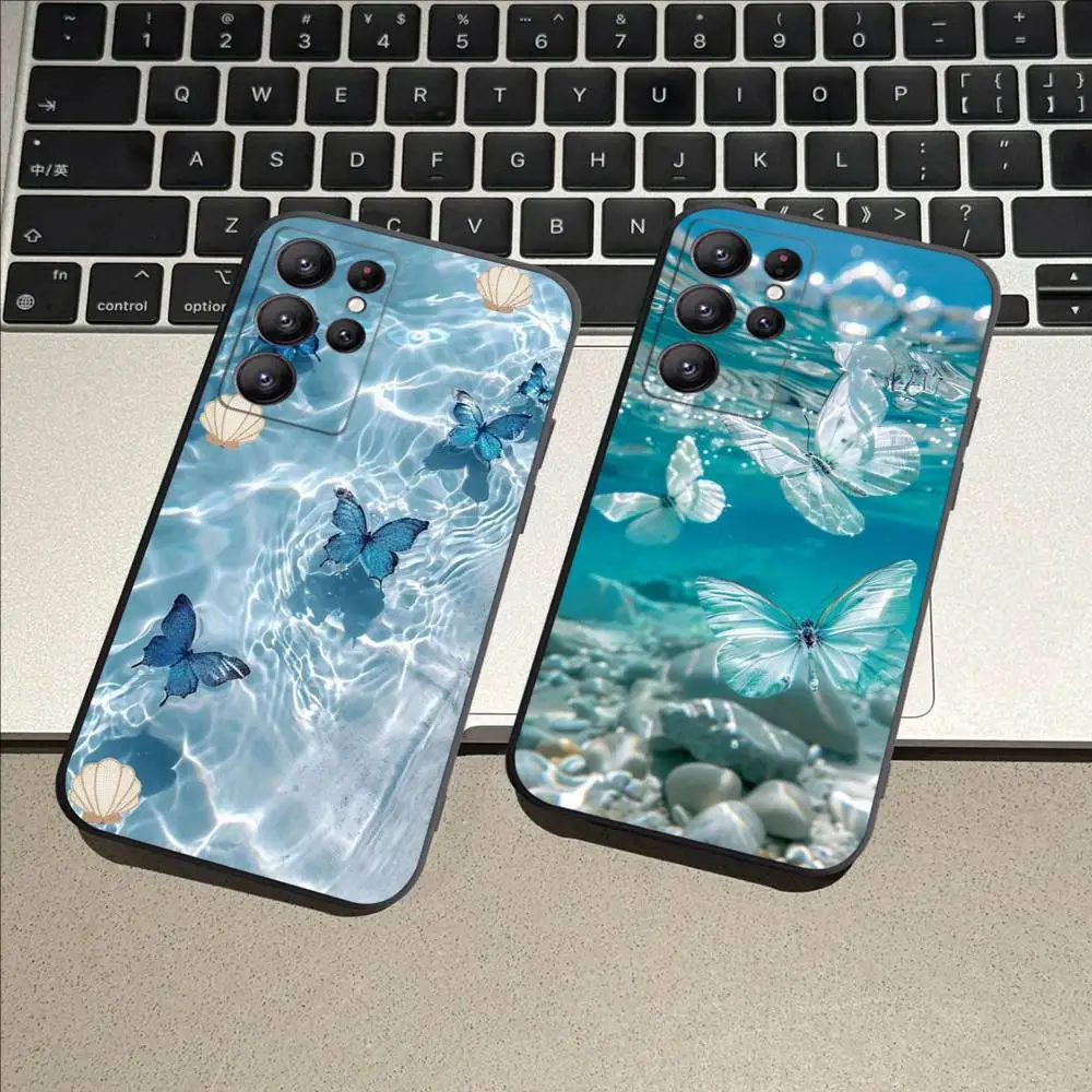 Blue Butterfly Ocean Waves TPU Soft Phone Case Cover