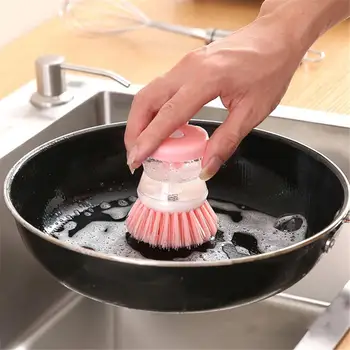 주방 청소 브러시 냄비 접시 브러시, 세척용 액체 비누 디펜서, 긴 손잡이 청소 브러시, 설거지 브러시, 2 in 1