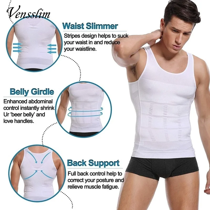 Gilet Contenitivo Uomo Shapewear | Maglietta Dimagrante A Compressione Per Petto E Pancia | Canotta Modellante Traspirante Con Supporto Posteriore - 3