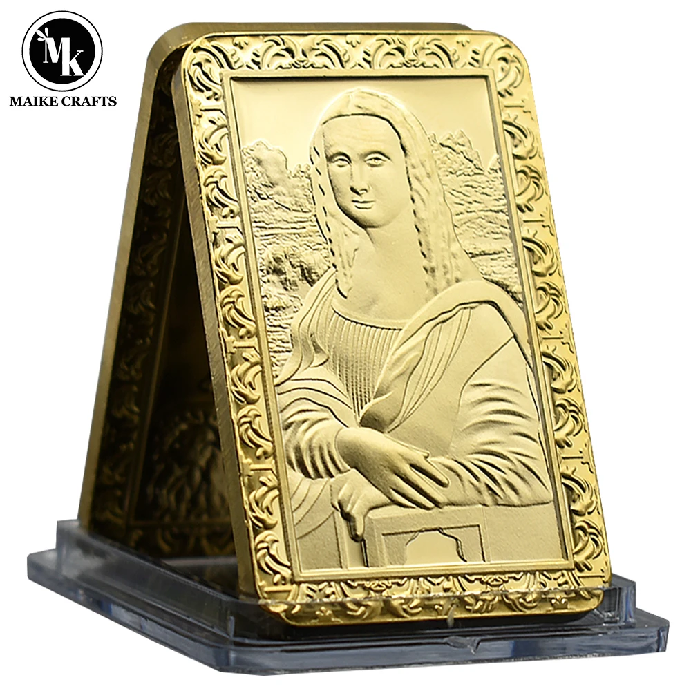 Mona Lisa Gold Bar Da Vinci Metal 3D Embossed Crafts Home