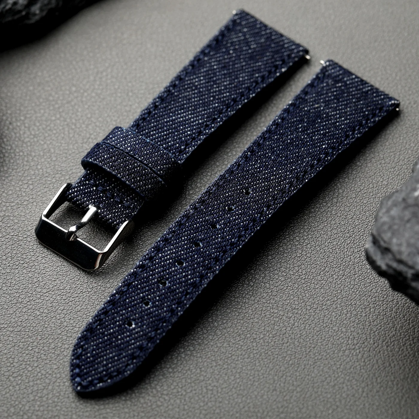 Premium Handmade Okayama Denim Leather Strap - Ultra-Thin Quick Release in Black, Brown, Blue