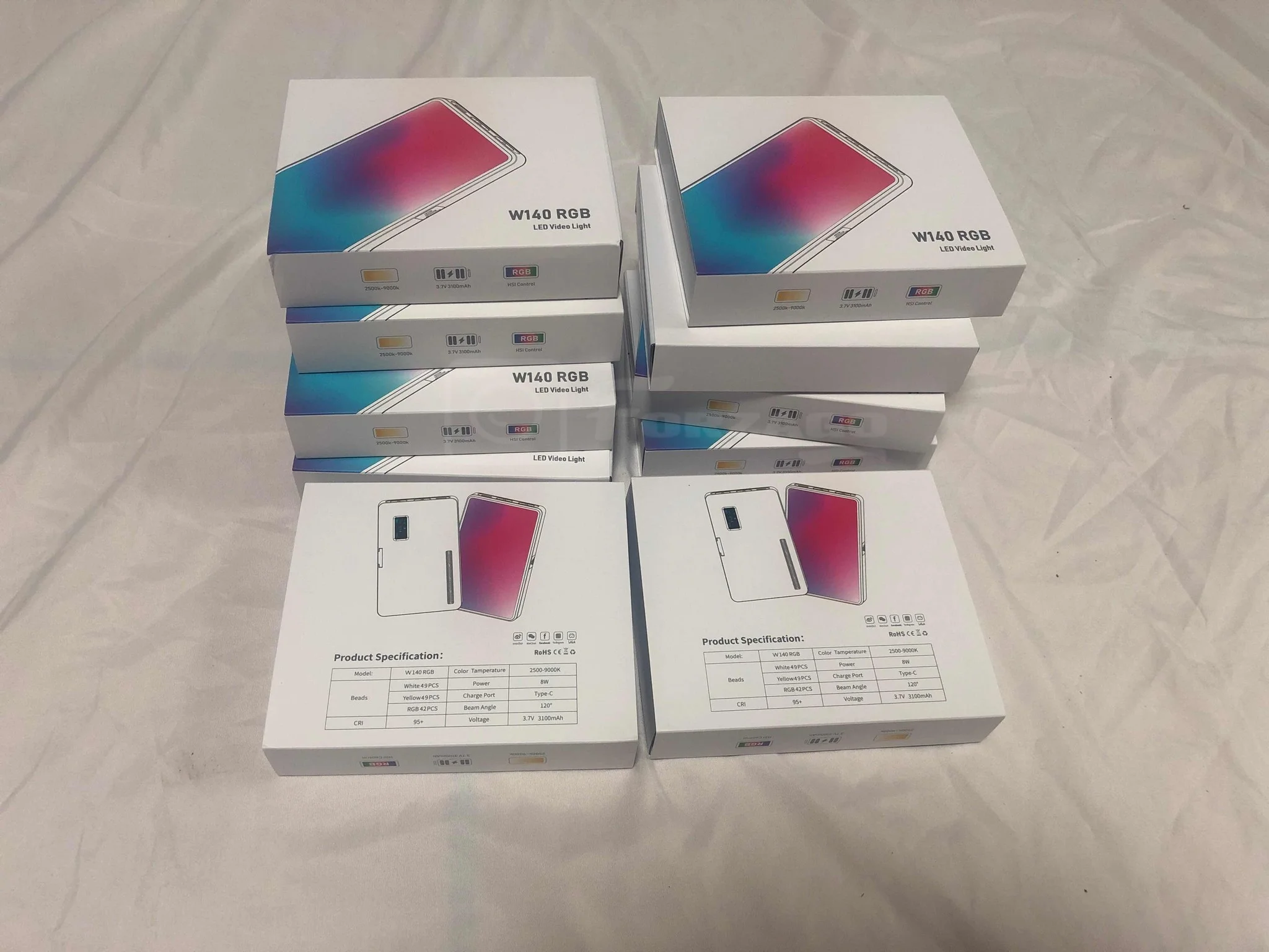 LUXCEO W140 LED RGB 비디오 조명, 삼각대 포함, 풀 컬러, 2500-9000K, 3100mAh 사진 카메라 조명, 조도 조절 포켓 패널 조명