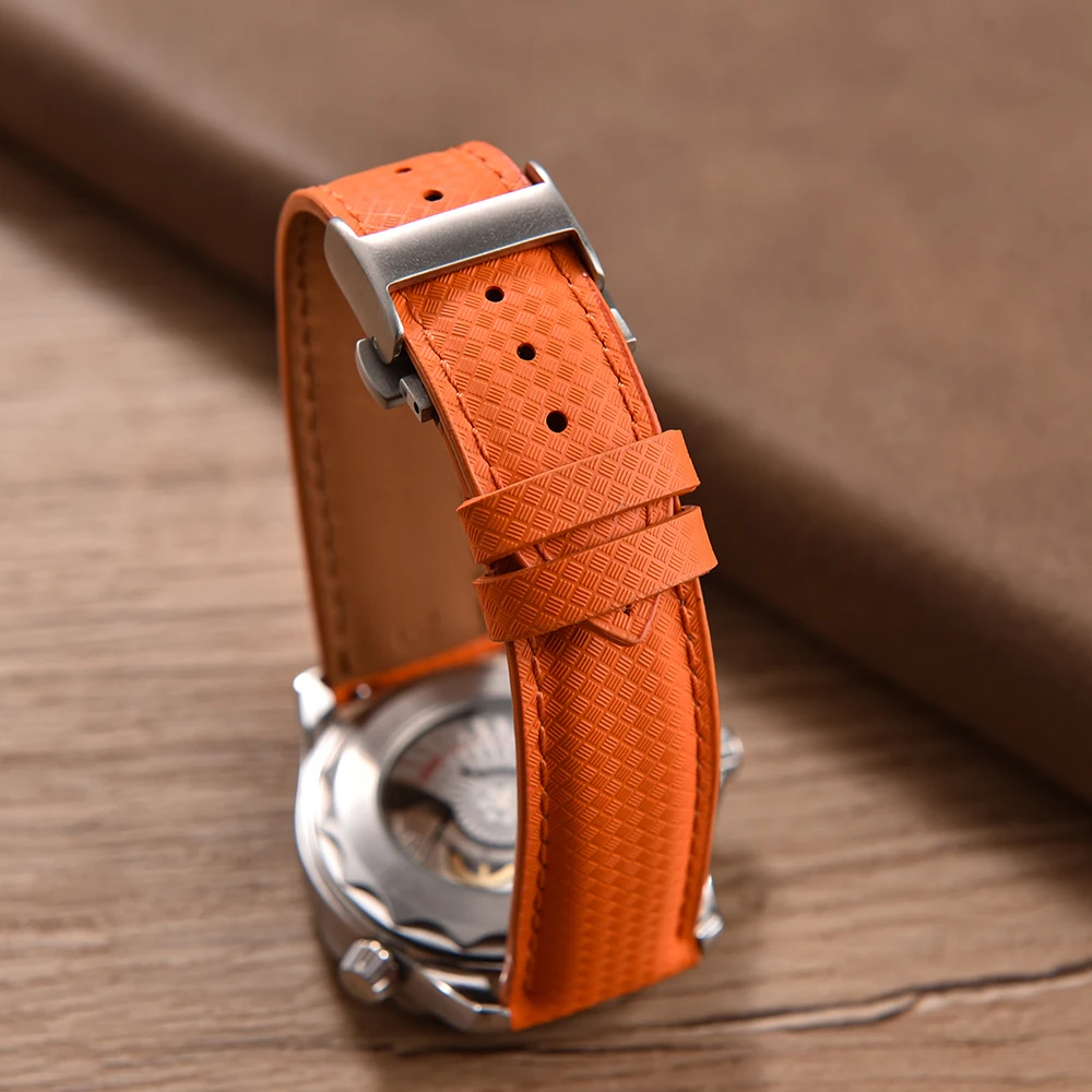 TONJETT Segeltucharmband 18 mm 19 mm 20 mm 22 mm FKM TOP + Lederbasis Gummi-Uhrenarmbänder Schnellverschluss-Dornschließe Wasserdichtes Tauchen – Detail 9