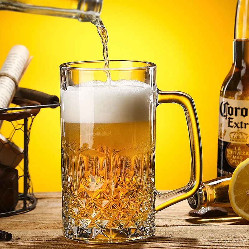 1000ml Wheat Beer Glass with Handle Creative Craft Beer Glass Transparent Drinkware Household Tea Cup Beverage Mug Water Bottle