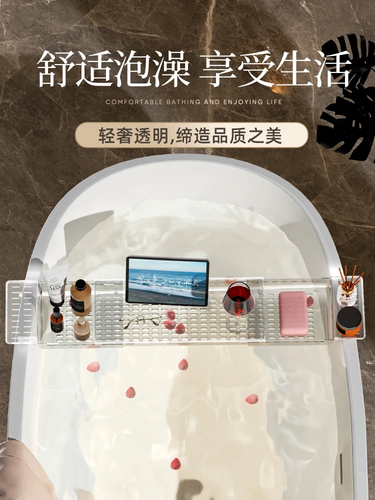 *The bathtub storage rack can be retracted, and the side storage board of the bathing device is multifunctional
