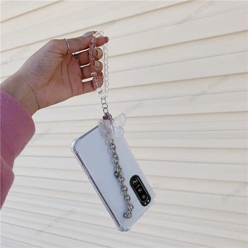 Butterfly Crystal Bracelet Chain Transparent Soft Phone Case Cover