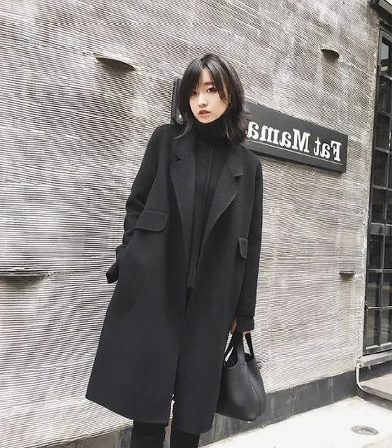 Fashion Double Sided Cashmere Wool Coats Women Lapel Solid Color Knee-Length Long Outwears Warm Thick Autumn Winter Overwears