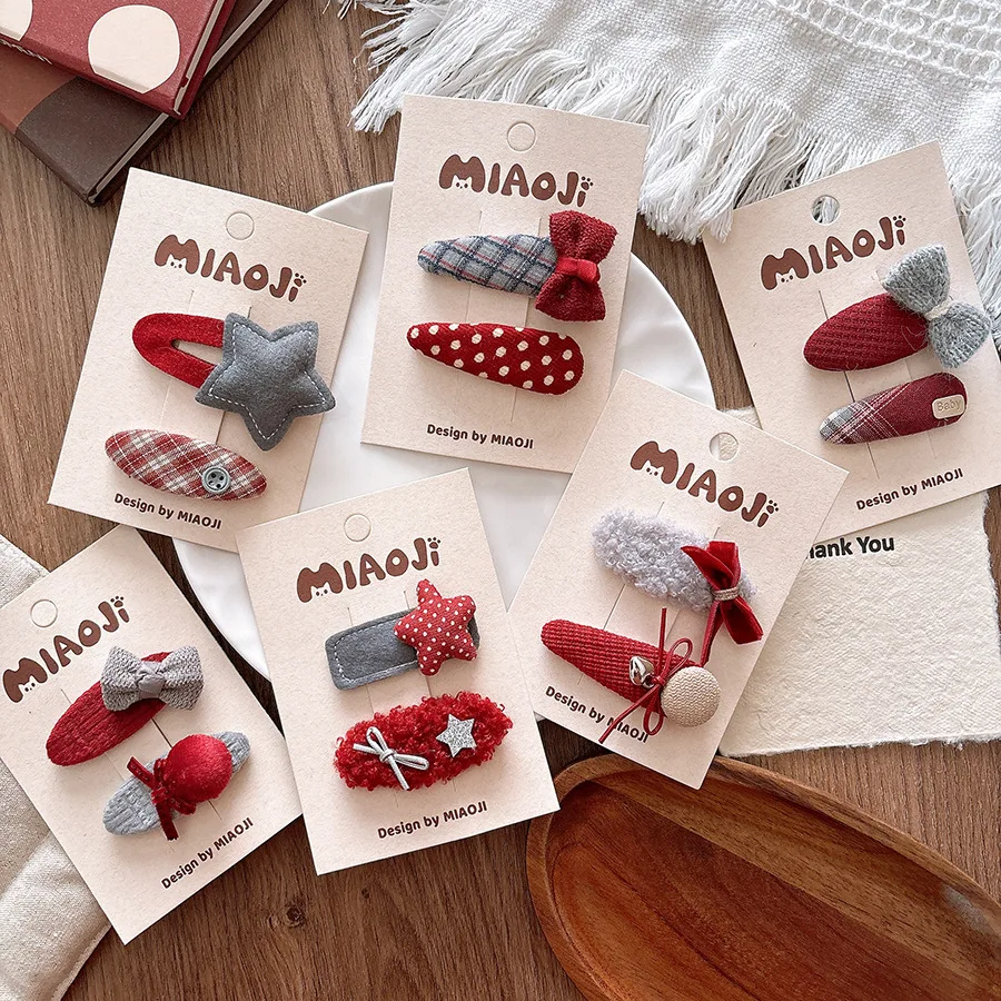 2025 New Year Cute Red Bow Hairpins Children Girls Kid Hair Clips Pin Barrettes Accessories Hairclip Headdress Headwear Ornament