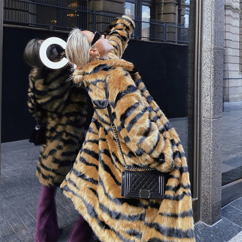 Winter Long Leopard Women Faux Fur Coat Warm Plush Overcoat Fashion High Quality Fur Jacket Female Loose Outerwear 7XL 8XL
