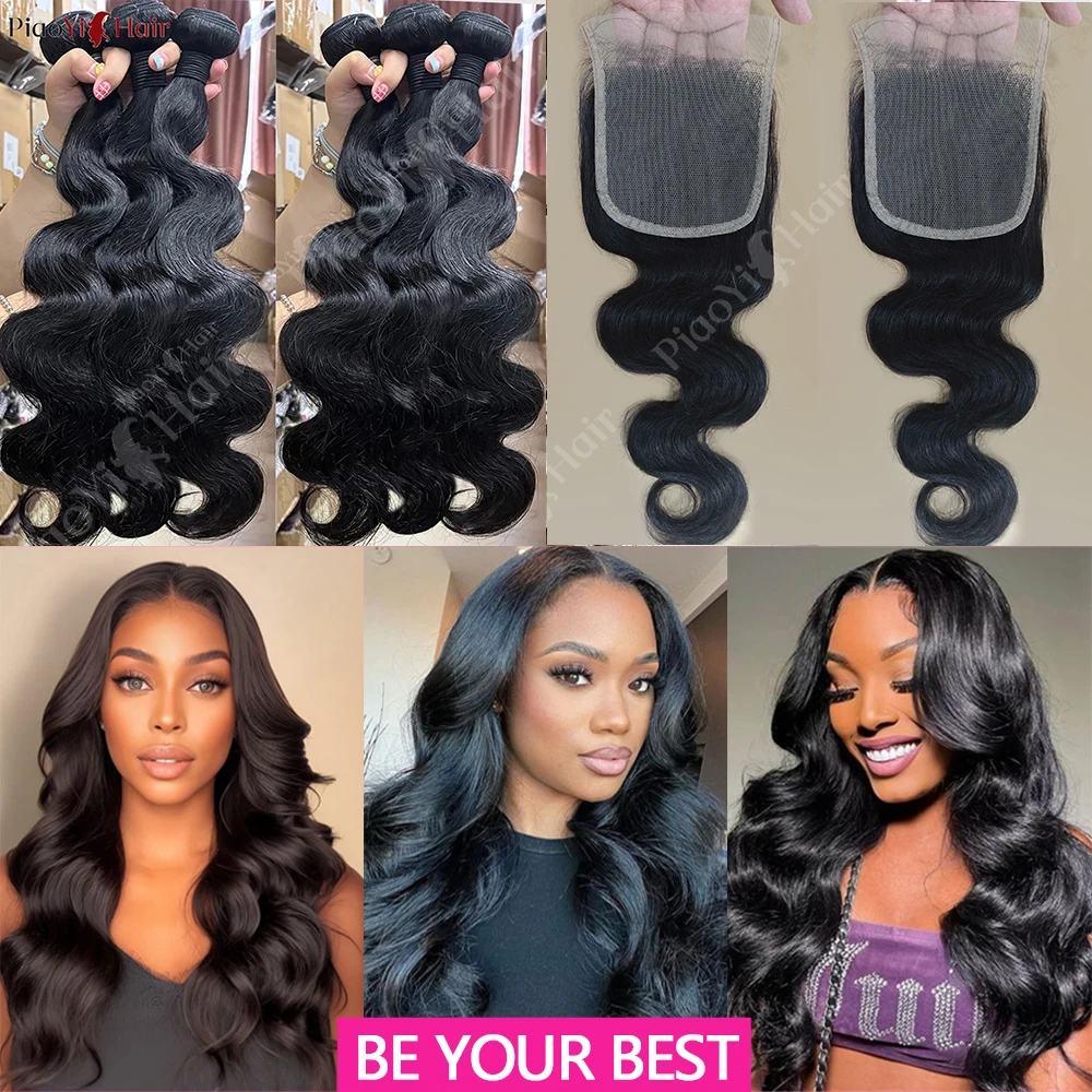 Body Wave Human Hair Bundles With Closure 4x4/5x5 Closure Human Hair 100% Raw Human Hair Weave Extensions 2X6 Middle Part Lace 6