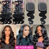 Body Wave Human Hair Bundles With Closure 4x4/5x5 Closure Human Hair 100% Raw Human Hair Weave Extensions 2X6 Middle Part Lace 6