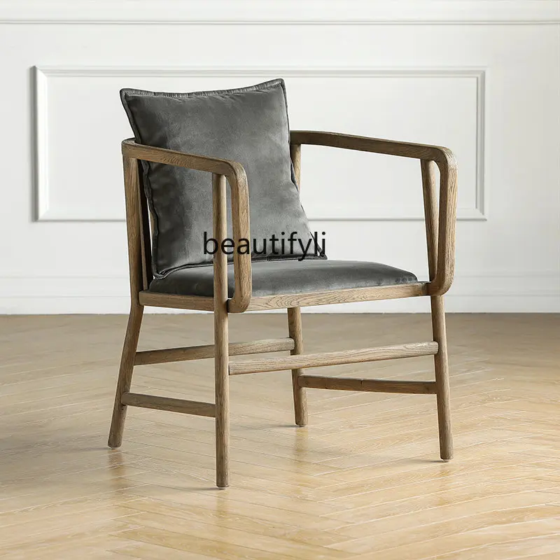 

Single-Seat Sofa Chair Solid Wood Modern Minimalist Fabric Balcony Leisure Chair