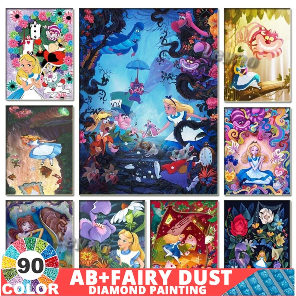 

90 Colour AB Fairy Dust DIY 5D Full Diamond Painting Embroidery Cartoon Disney Alice Princess In Wonderland Cross Stitch Hobby