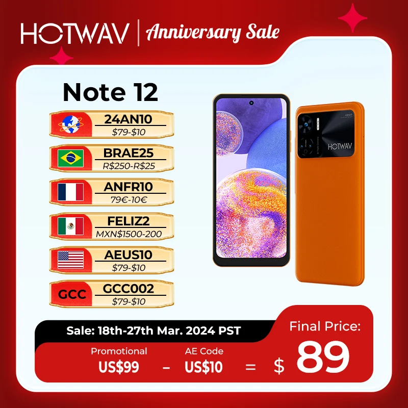 HOTWAV Note 12 смартфон с 5,5-дюймовым дисплеем, восьмиядерным процессором, ОЗУ 8 Гб, ПЗУ 6,8 ГБ, 48 МП, 128 мАч