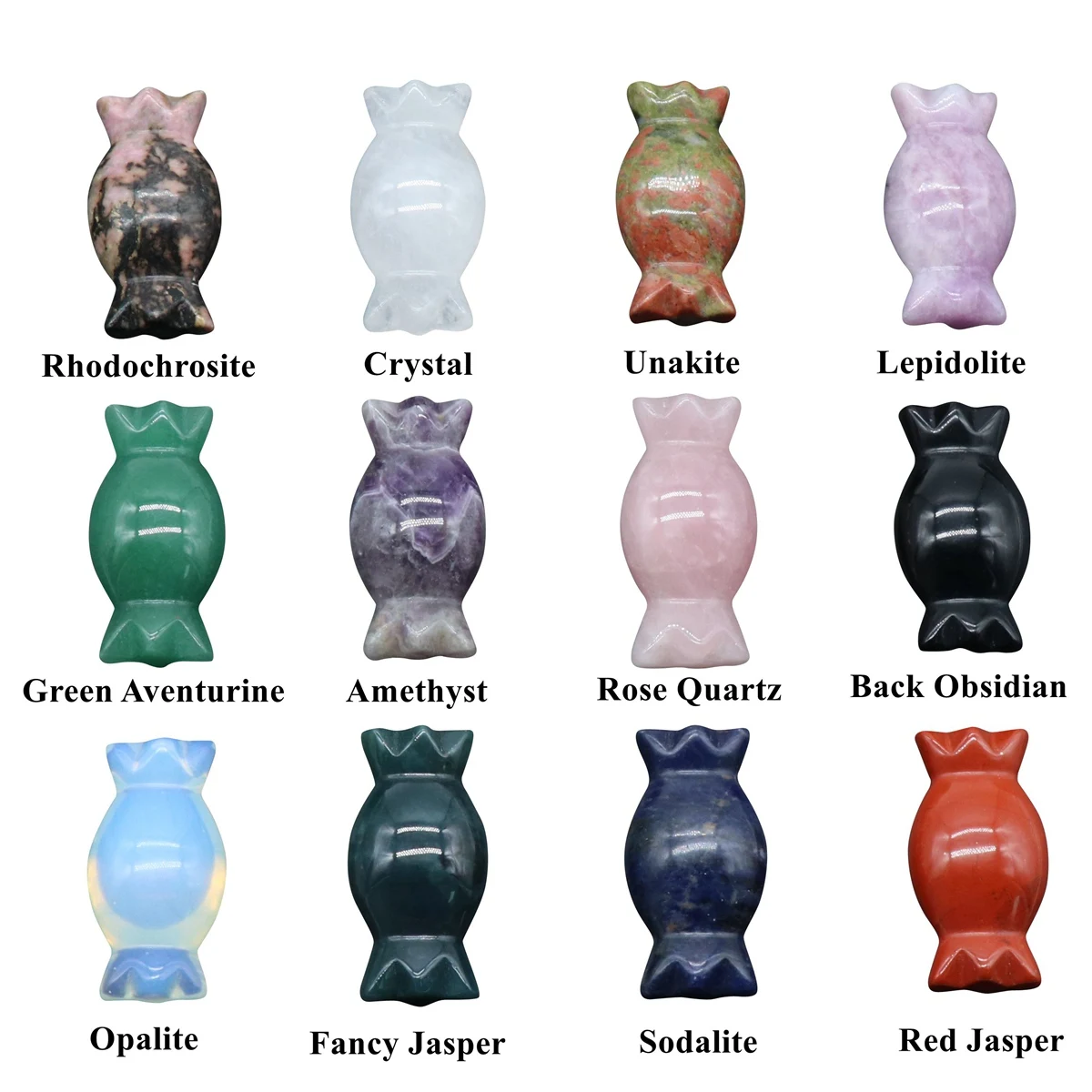 6PCS Red Jasper Gemstone Candy Figurine for Halloween Christmas Engraving Healing Chakra Crystal Sculpture Ornament Statue Decor