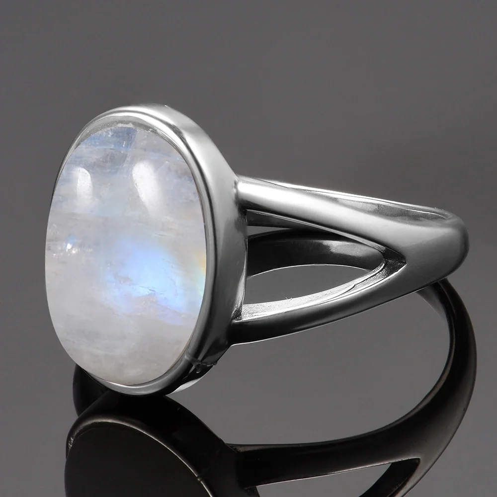 S925 Sterling Silver Rings Women Original Natural Moonstone Handmade Vintage Indian Jewelry