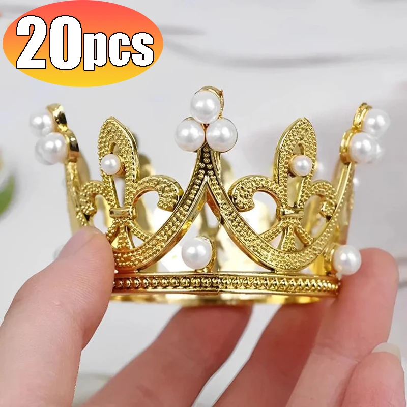 

20/1PCS Mini Plastic Crown Cake Decoration Princess Topper Pearl Tiara Kids Hair Decor Wedding Party Birthday DIY Cake Ornaments