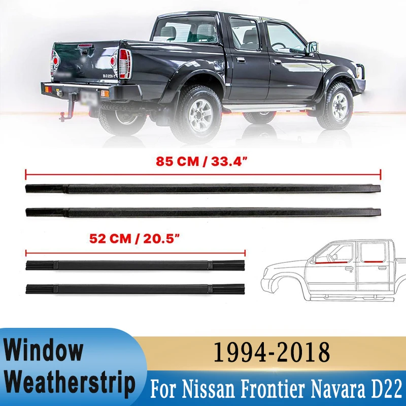 4Pcs Window Weatherstrip Side Door Outer Moulding Trim Sealing Belt for Nissan Frontier Navara D22 1994-Crew cab 4door