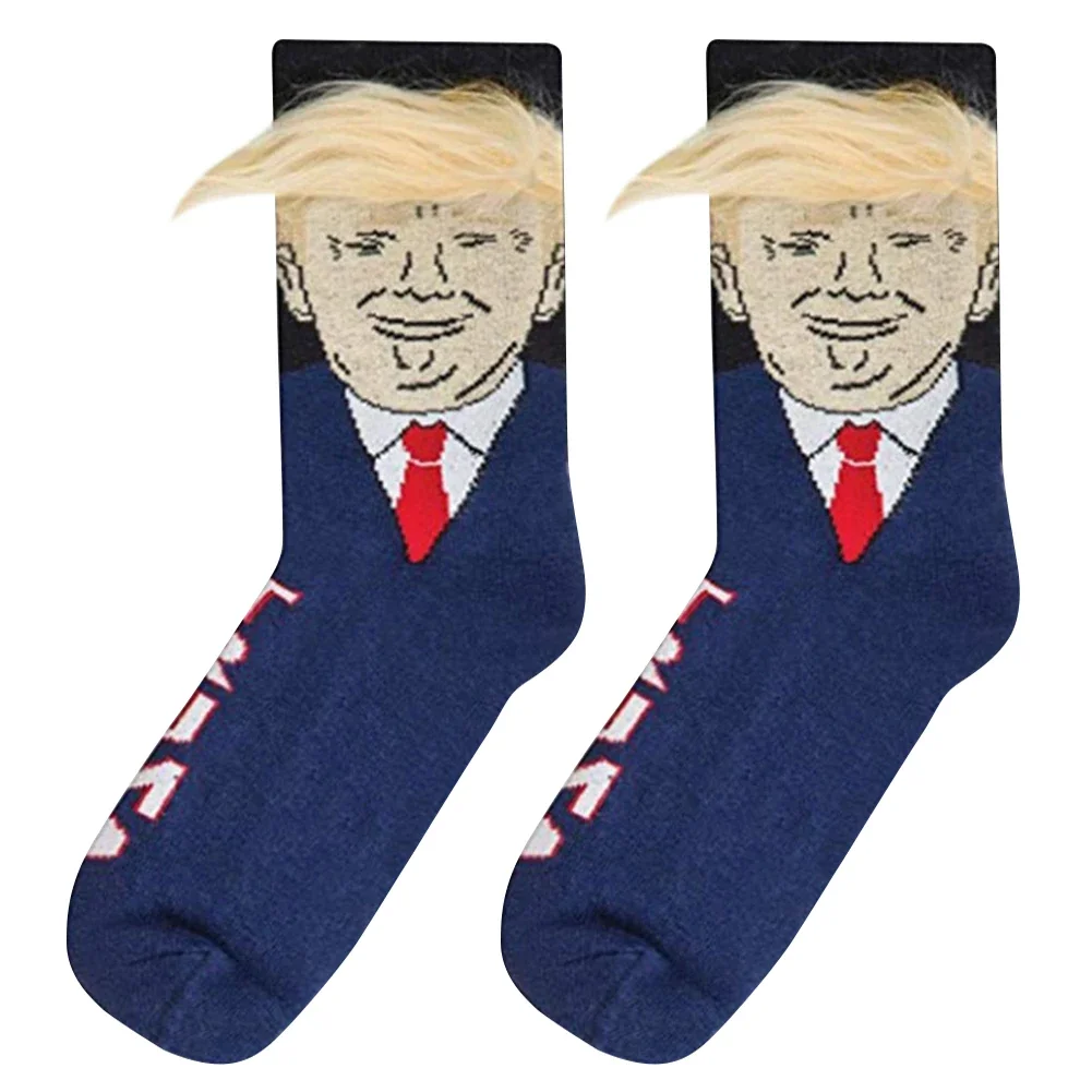 donald trump socks Donald Trump Socks 3D Fake Hair Men Crew Socks Mens Compression Sock Streetwear Novelty Hip Hop Spoof Funny Trump