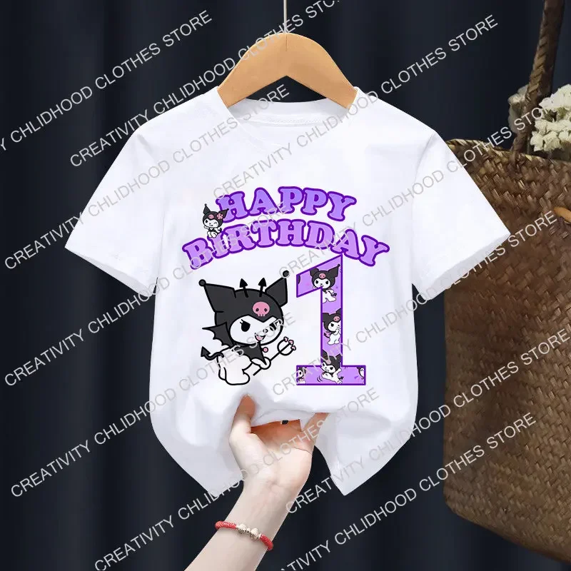 Sanrio Kuromi T-shirt Birthday Number 3-12 Kawaii T Shirt Anime Manga Cartoons Children Casual Clothes T Shirts Kid Girl Boy Top 2