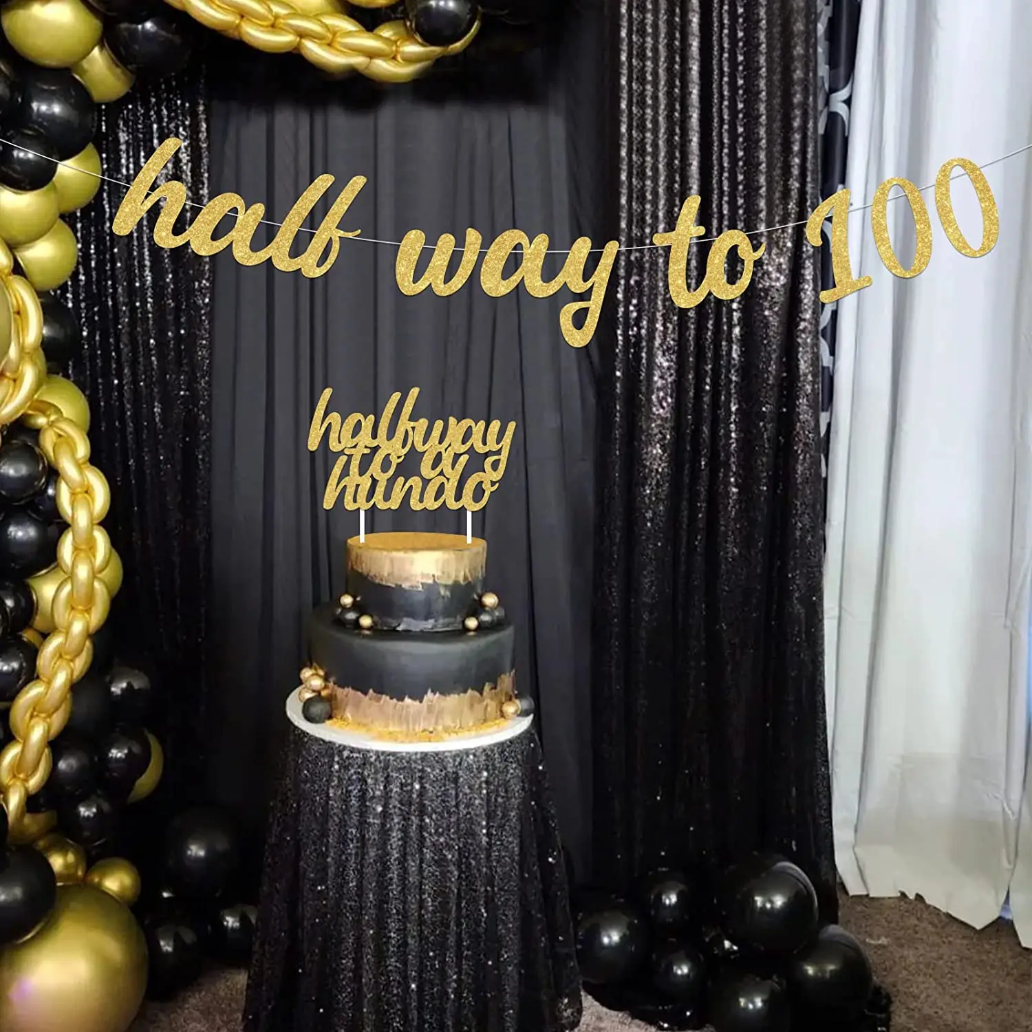 thumbnail image 2 of 114-Piece 50th Birthday Decorations Kit - Black & Gold Balloons, Banner & Party Supplies For Men 2 of 10
