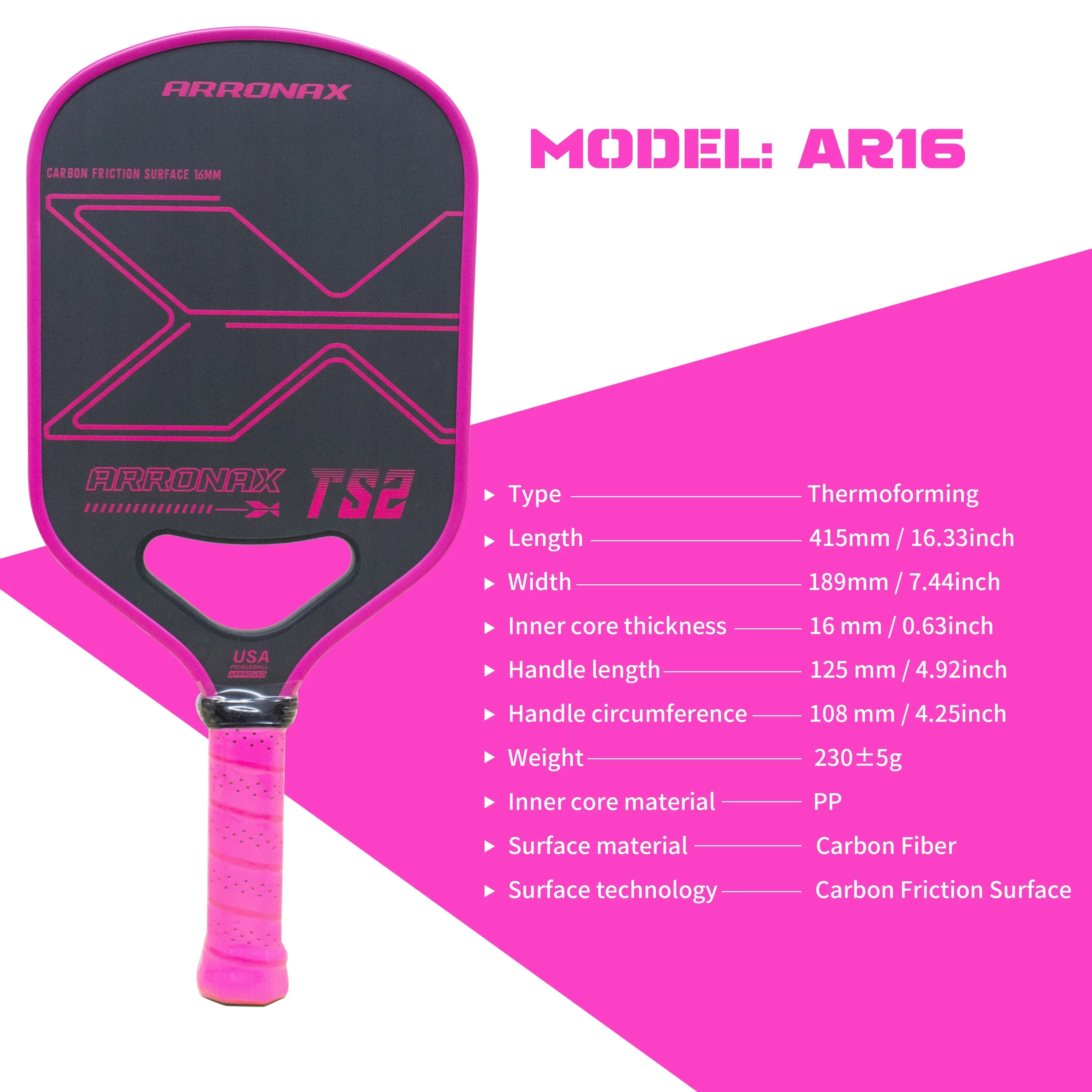 

Carbon Fiber Pickleball Paddle Set 16mm Racquet Pickle Ball Racket Professional Lead Tape Cover for Beginners Advanced Players