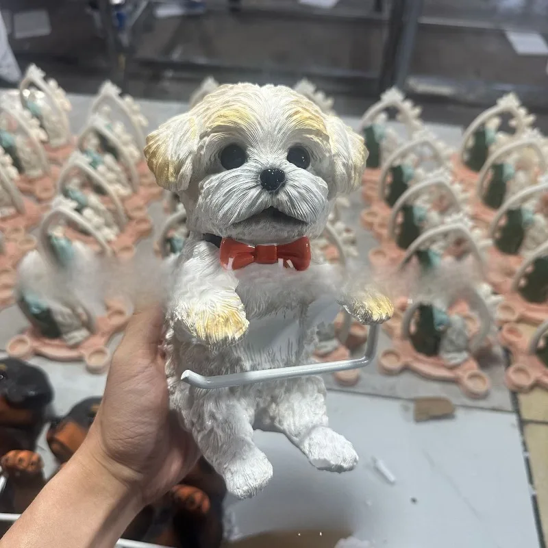 Novelty Dog Tissue Holder - Resin Sculpture with Functional  Paper  Roll  Dispenser ,  Cute  Animal  Theme  Bathroom