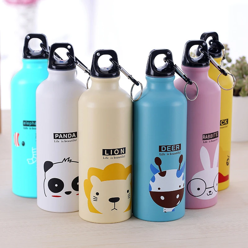 Sports Water Bottle Sports Bottle Water Bottle 500ML Animal Pattern Outdoor Sports Aluminum Water Bottle Portable Water Cup Mountaineering Buckle Small Mouth Single Layer Cup