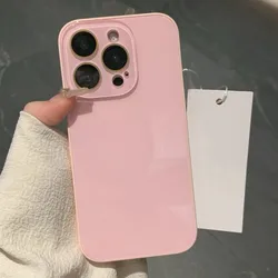 Luxury Tempered Glass Glossy Case with Shockproof Silicon Bumper and Lens Protection - iPhone 16 Pro Max (Pink)