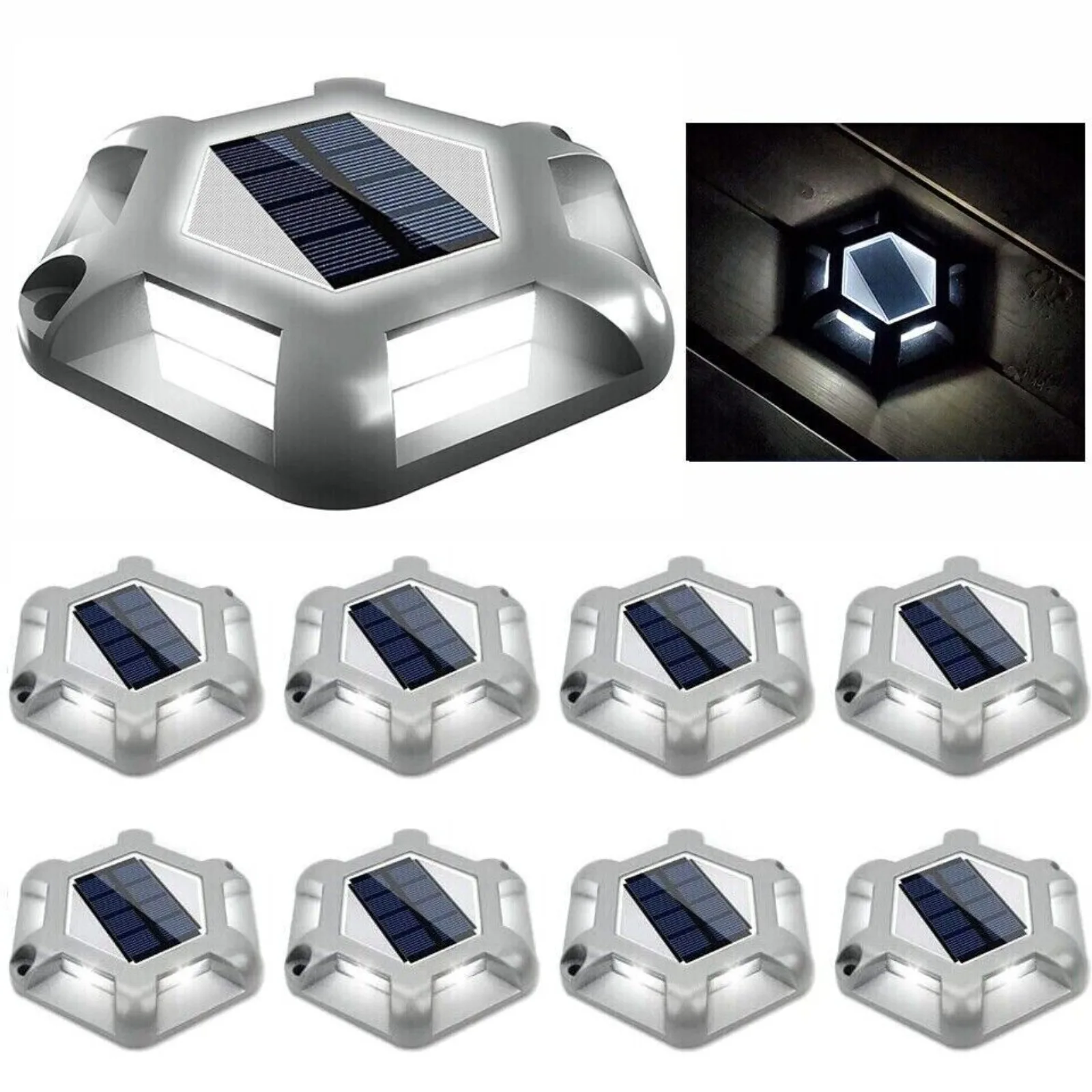 US 8-Piece Solar Deck Light Driveway Marina Garden LED Light Solar Light -
