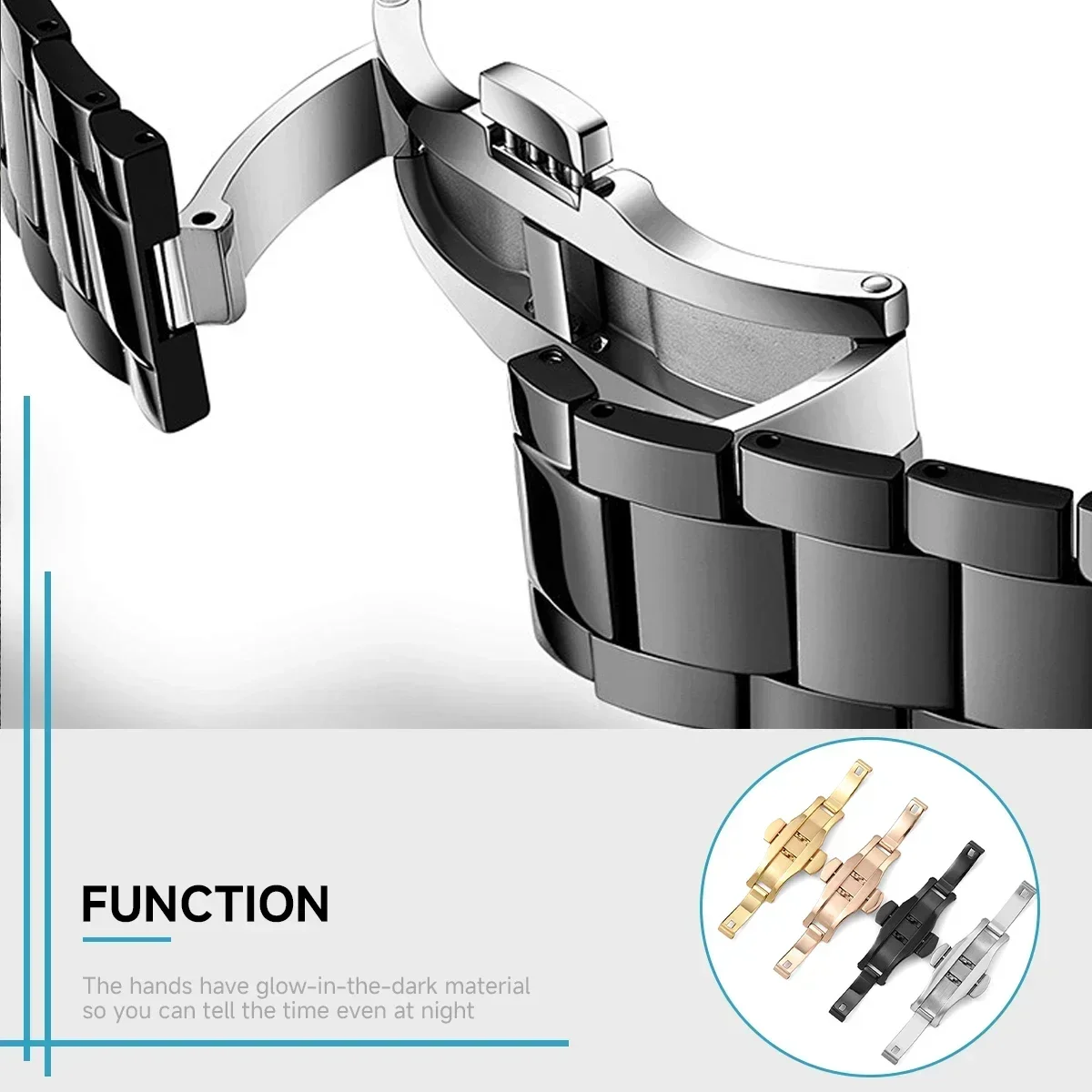 Stainless Steel Butterfly Deployment Buckle with Double Click Clasp