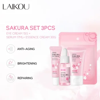 LAIKOU Sakura Hydrating Brightening Moisturizing Skin Care Serum Eye Cream Face Cream 3 Piece Set Skin Care Product - Thumbnail 3
