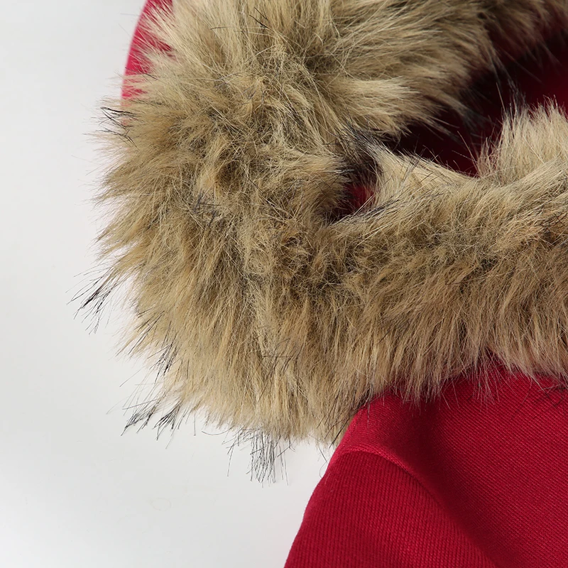 Sudadera con capucha y ribete de piel Y2K con estampado de letras rojas, abrigo con cremallera y bolsillo para mujer, ropa de calle de invierno de los 90, ropa de abrigo vintage