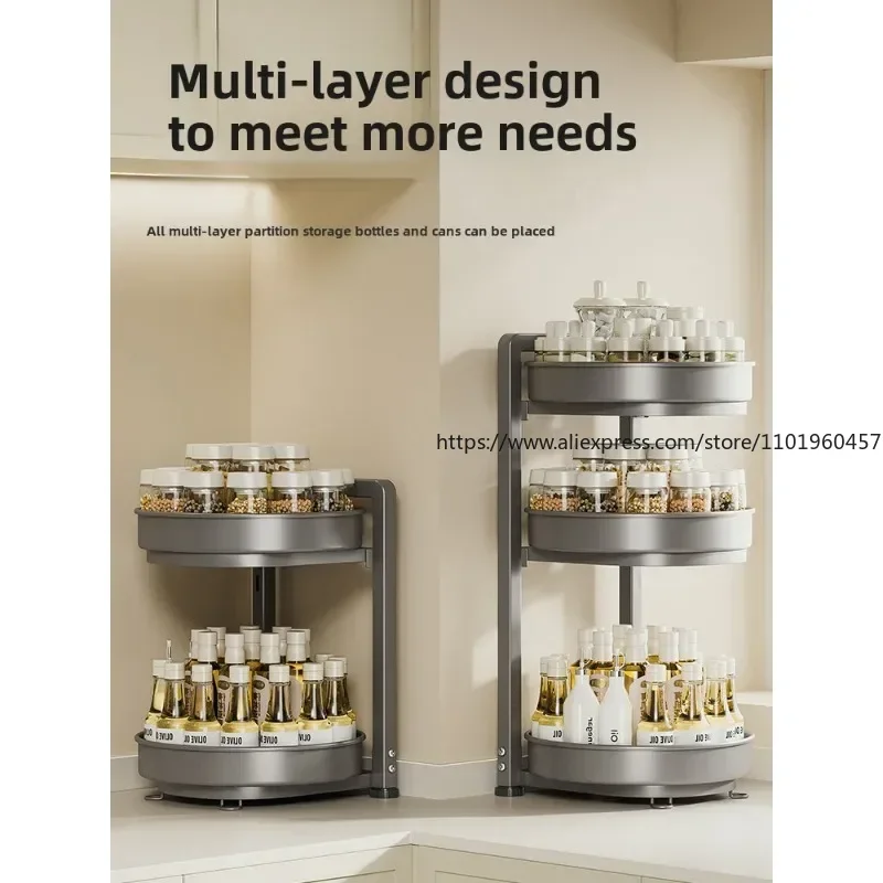 Kitchen Storage Rack 360-degree Rotating Condiment Storage Rack Countertop Corner for Household Oil Salt Sauce Vinegar Bottles