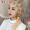 Luxury Hats For Women Lace Embroidery Arab Hijab Muslim Beading Head Scarf Wedding Headwrap Dubai Islamic Headcover Tassel Cap 4