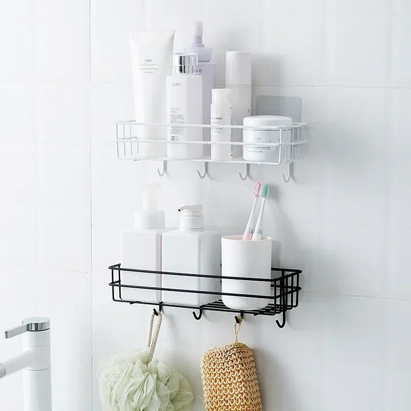 Japanese-style wrought iron bathroom shelf wall-mounted shower gel storage rack toilet free punch toiletry stand 4