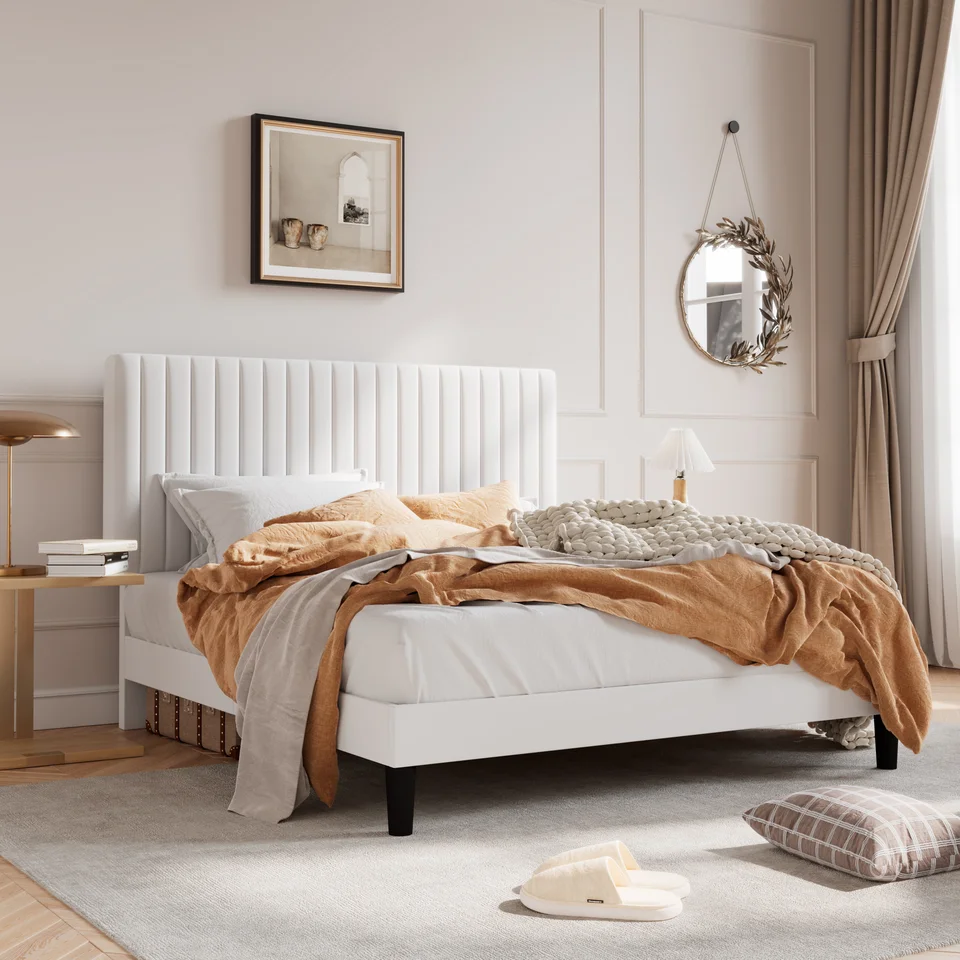 HOOMIC Adjustable Velvet Platform Bed Frame