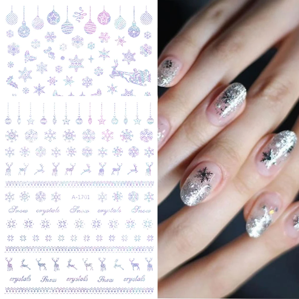 

Sliver Bronzing 3D Christmas Nail Decor Sticker 1pcs Sparkly White Colorful Glitter Decals Geometry Snowflake Nail Slider Foil%8