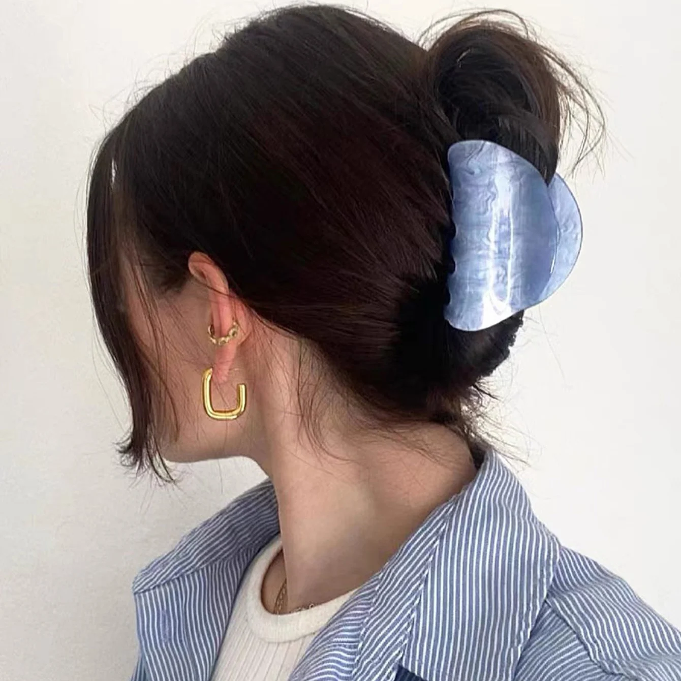 Elegante Haarklammern aus Acryl, große Größe, Halbkreis, Hai-Clip, einfache süße Halbhaar-Haar-Accessoires für Damen – Detail 11