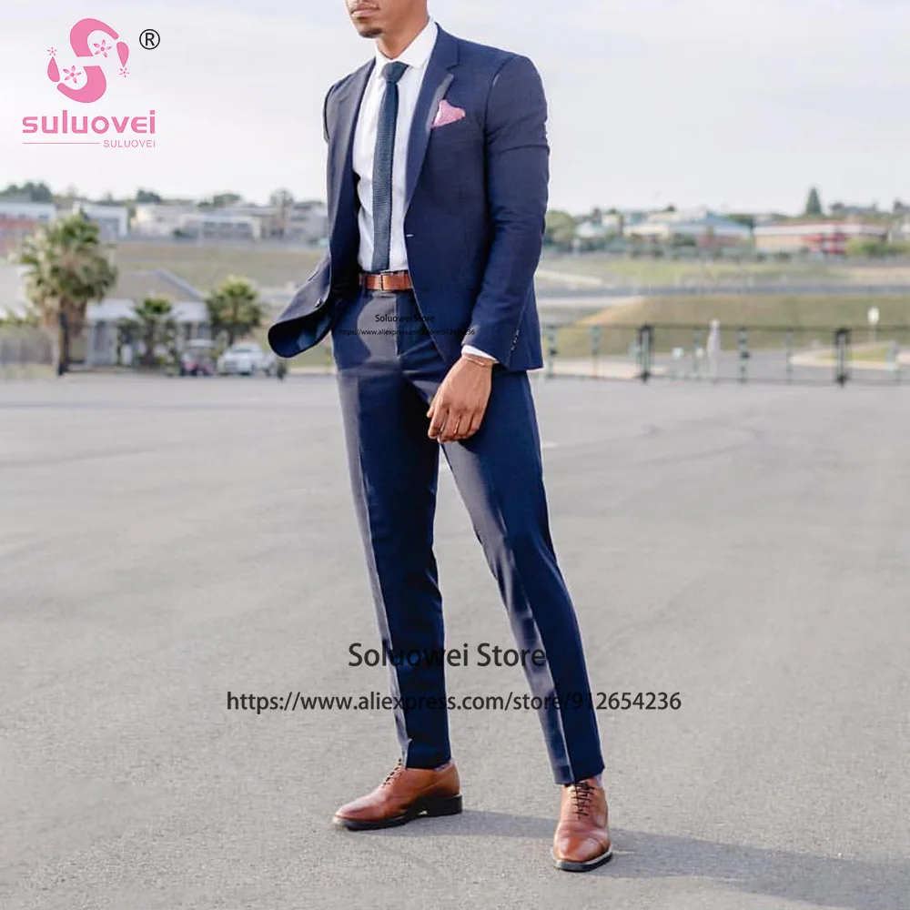 

Fashion Business Slim Fit Suit For Men 2 Piece Jacket Pants Set Formal Groom Wedding Notch Lapel Tuxedo Terno Masculino Completo