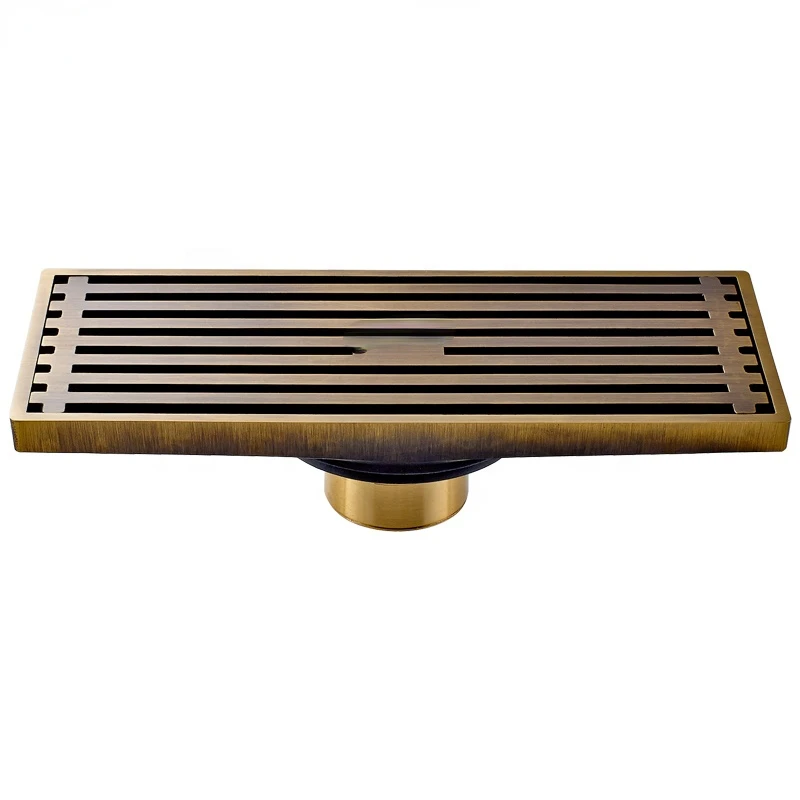 

long drainage channel anti-odor hair catcher carved 4inch brass floor drain sealing for bathroom