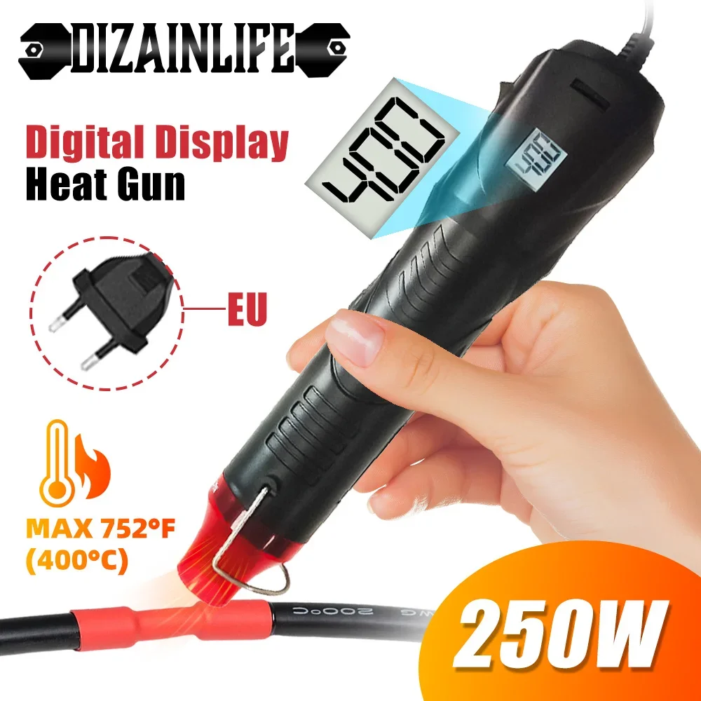Hot Air Gun 220V 250W Electric Power Temperature Blower with Display DIY Craft Embossing Shrink Wrapping PVC Cable Repair
