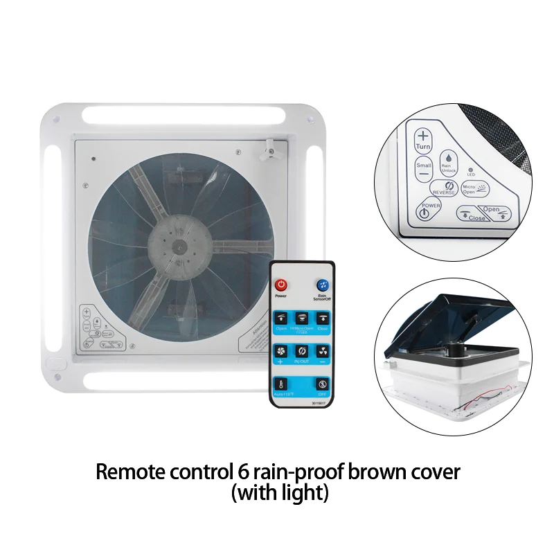 14" X 14" RV Roof Vent 2-Way 6 Speed Fan With Powered Riser Rain Sensor Led Remote And Smoked Lid  68465.1642098213