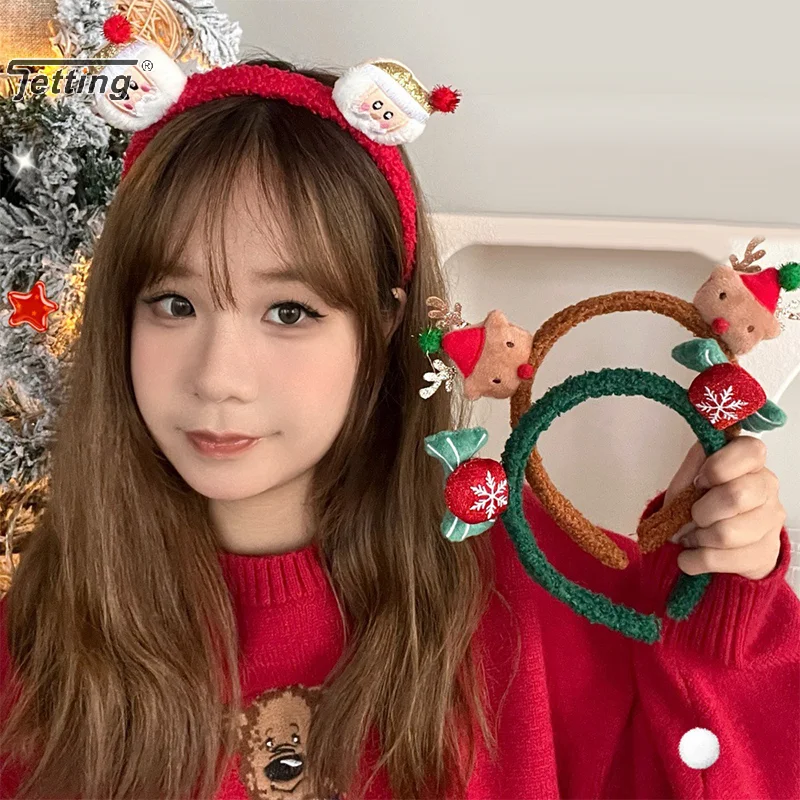 Kawaii Christmas Plush Head Band Cute Cartoon Santa Claus Antler Snowman Hair Hoops Christmas Party Hair Accessories Xmas Gifts