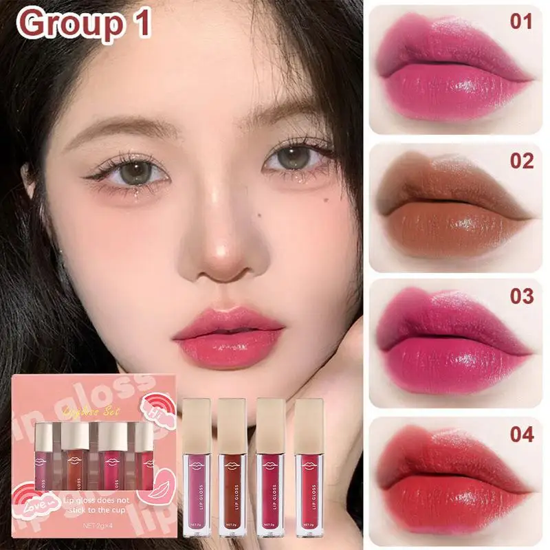 

Moisturizing Lip Gloss Long Lasting Liquid Lip Gloss Plumping Lipstick Set Non-fading Non-stick Cup Lips For Women Girls