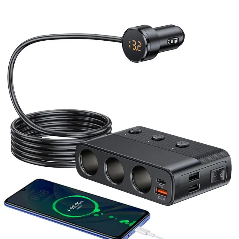 

Car Charger Adapter Multifunctional Lighter Plug Splitter 128W Fast Charging With 4 USB Ports And Voltage Display For Bus Truck
