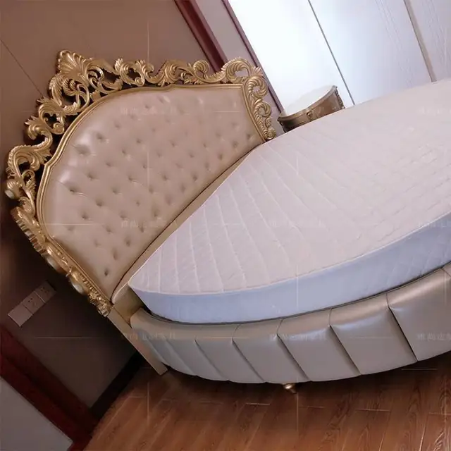 White Elegant Double BedDecoration Girls Style Wooden Circle Double Bed Modern Luxury Adults Cama Casal Furniture For Home 4