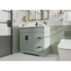 36" Bathroom Vanities Sink Combo with Painted Surface, Drawered Cabinet W/Decorative Wave Lines, Matte Black Faucet Drain, Green 2