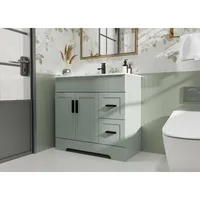 36" Bathroom Vanities Sink Combo with Painted Surface, Drawered Cabinet W/Decorative Wave Lines, Matte Black Faucet Drain, Green 2